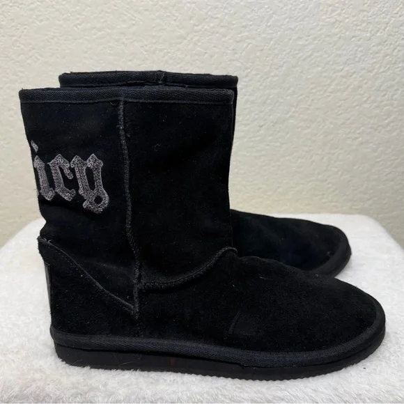 Juicy Couture Black Suede Boots Silver Sequin Juicy back faux fur lined Size 8 - Picture 7 of 12